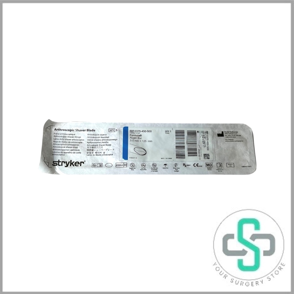 0375-450-500 - STRYKER FORMULA  DISPOSABLE ARTHROSCOPY BLADE, AUGER BUR, 5.0MM (BLUE) 