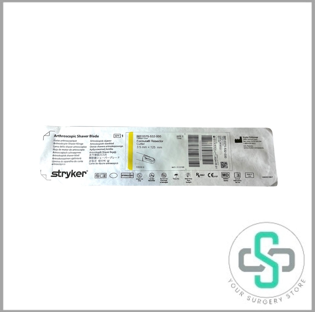 0375-532-000 - STRYKER FORMULA ARTHROSCOPIC SHAVER BLADE RESECTOR, 3.5MM X 125MM (YELLOW)