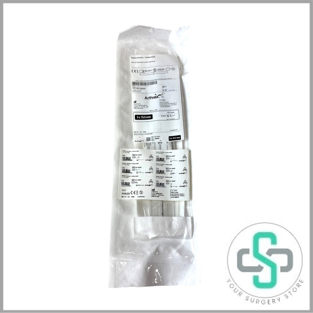 AR-1920SF - ARTHREX SUTURE ANCHOR, CORKSCREW WITH #2 FIBERWIRE AND #2 TIGERWIRE, 5MM X 15.5MM 
