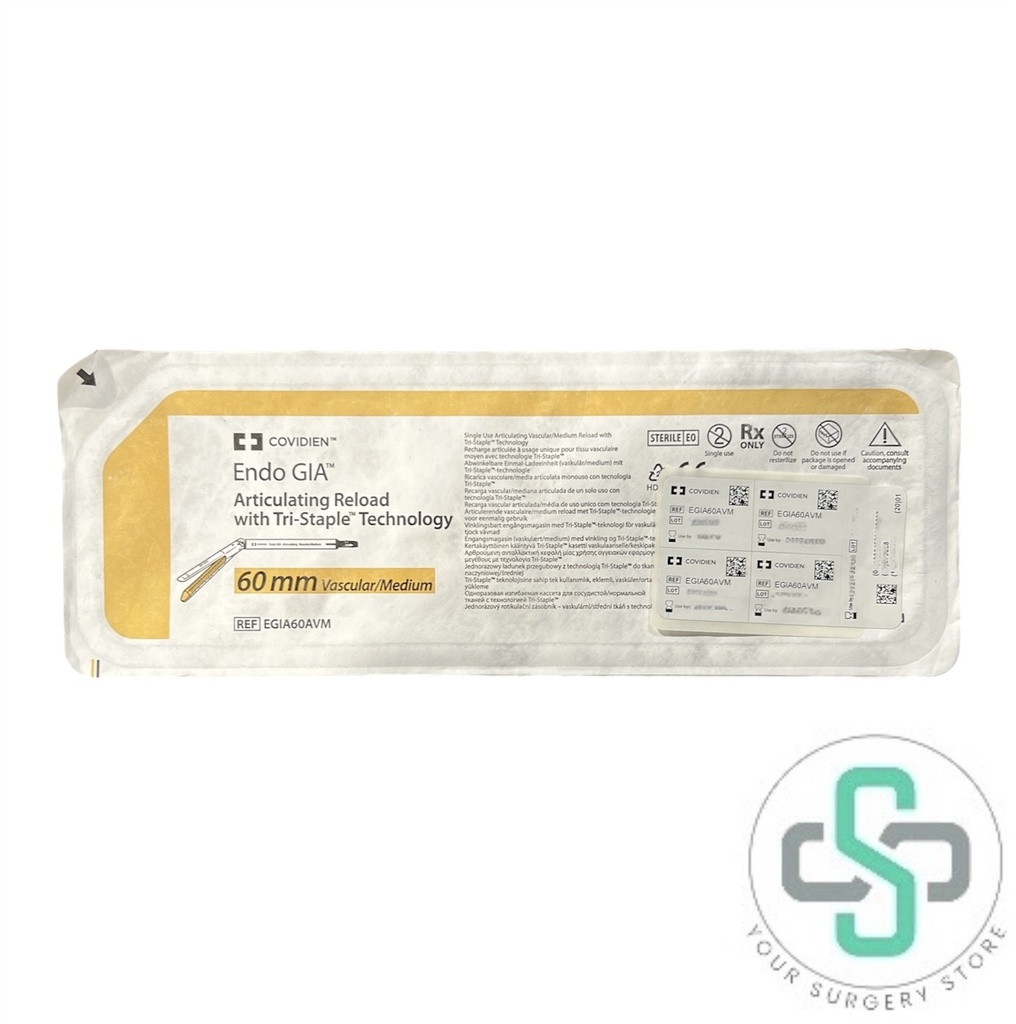 EGIA60AVM - COVIDIEN ENDO GIA ARTICULATING RELOAD WITH TRI-STAPLE TECHNOLOGY, 60MM VASCULAR/MEDIUM