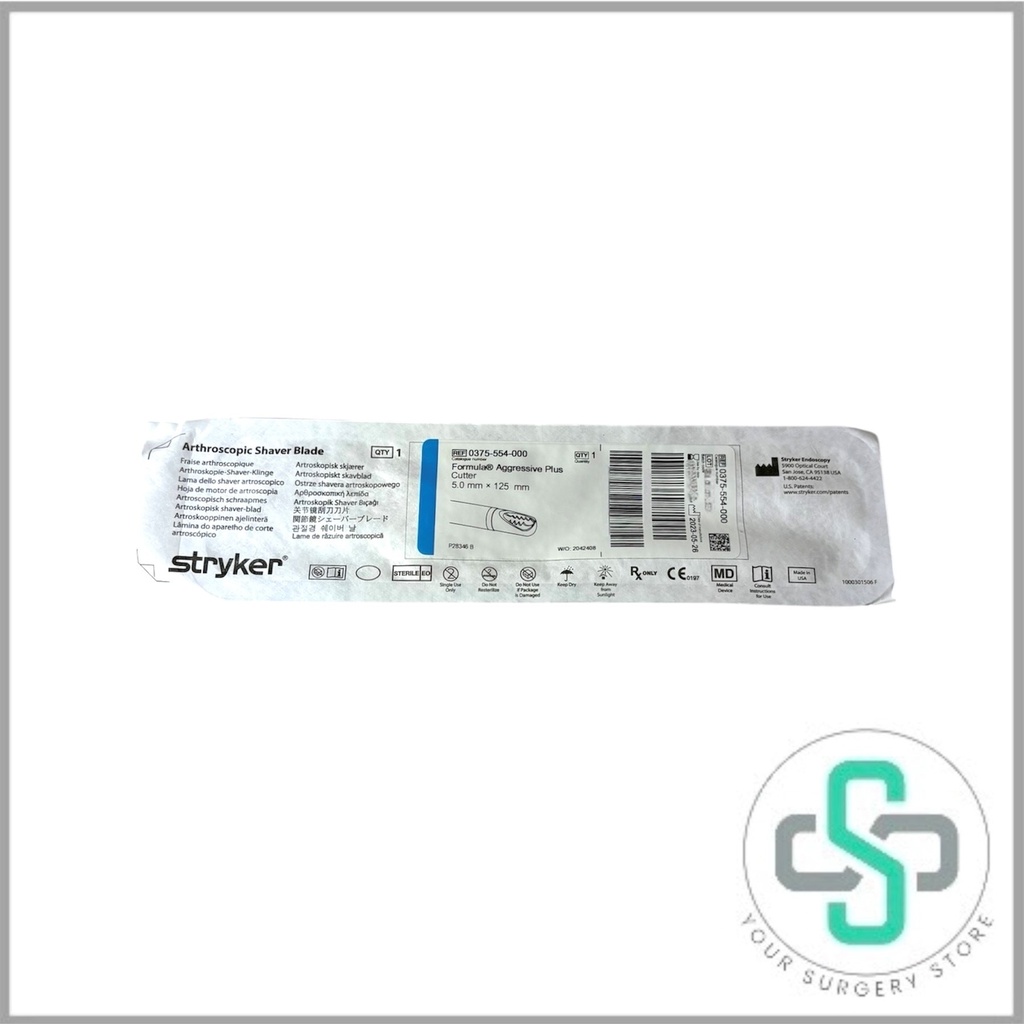 0375-554-000 - STRYKER FORMULA ARTHROSCOPIC SHAVER BLADE AGGRESSIVE PLUS, 5.0MM X 125MM (BLUE)