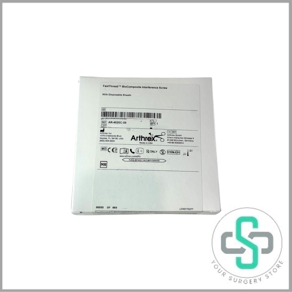 AR-4020C-06 - ARTHREX INTERFERENCE SCREW, 6X20MM LENGTH, BIOCOMPOSITE, ROUND THREADED, STERILE, SINGLE-USE, LATEX-FREE, FOR USE WITH 6 MM DRIVER, PATELLA TENDON GRAFT FIXATION, KNEE ACL BTB GRAFT FIXATION, KNEE ACL SOFT-TISSUE GRAFT FIXATION 