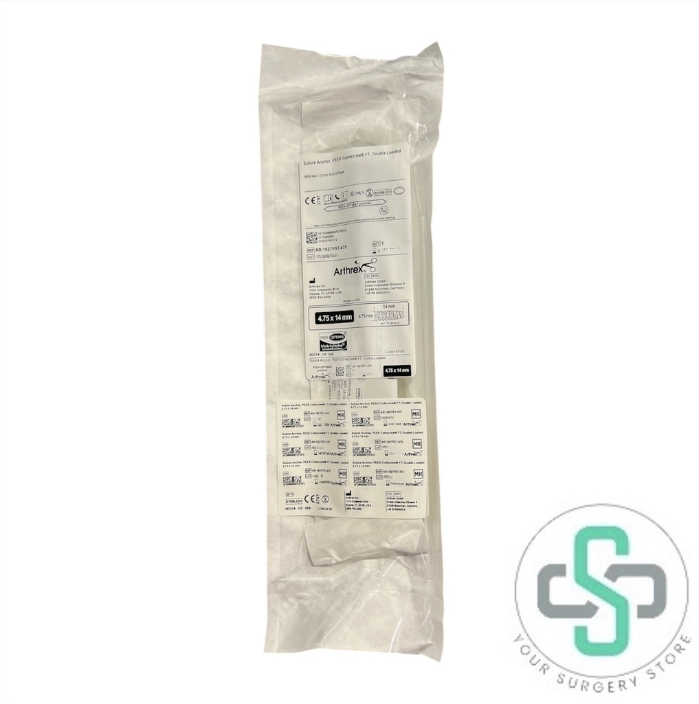 AR-1927PST-475 - ARTHREX SUTURE ANCHOR, PEEK CORKSCREW FT, DOUBLE LOADED WITH TWO 1.3MM SUTURETAPE, 4.75MM X 14MM 