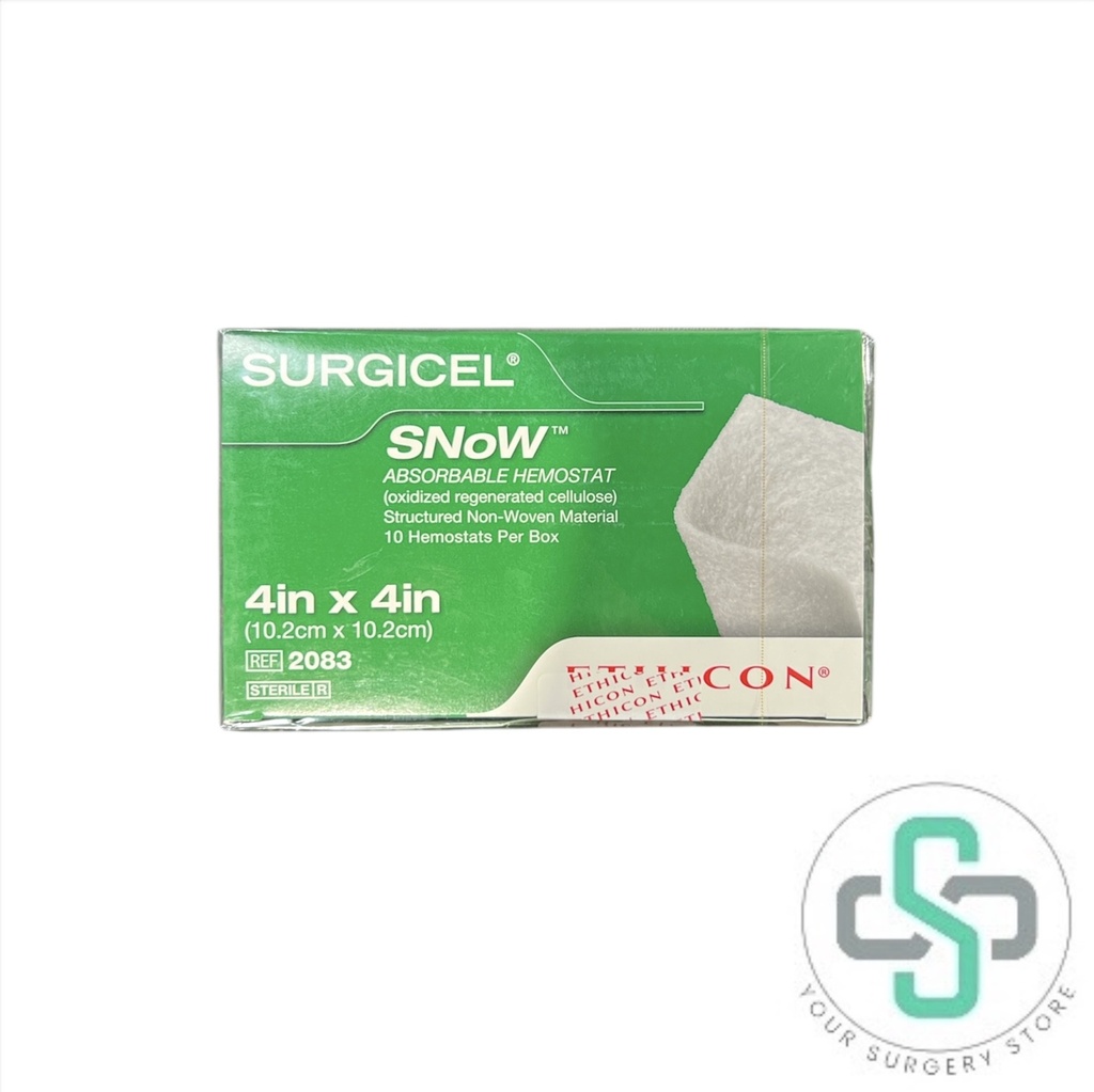 2083 - ETHICON SURGICEL SNOW ABSORBABLE HEMOSTAT (OXIDIZED REGENERATED CELLULOSE) STRUCTURED NON-WOVEN MATERIAL, 4"X4" (BOX OF 10)