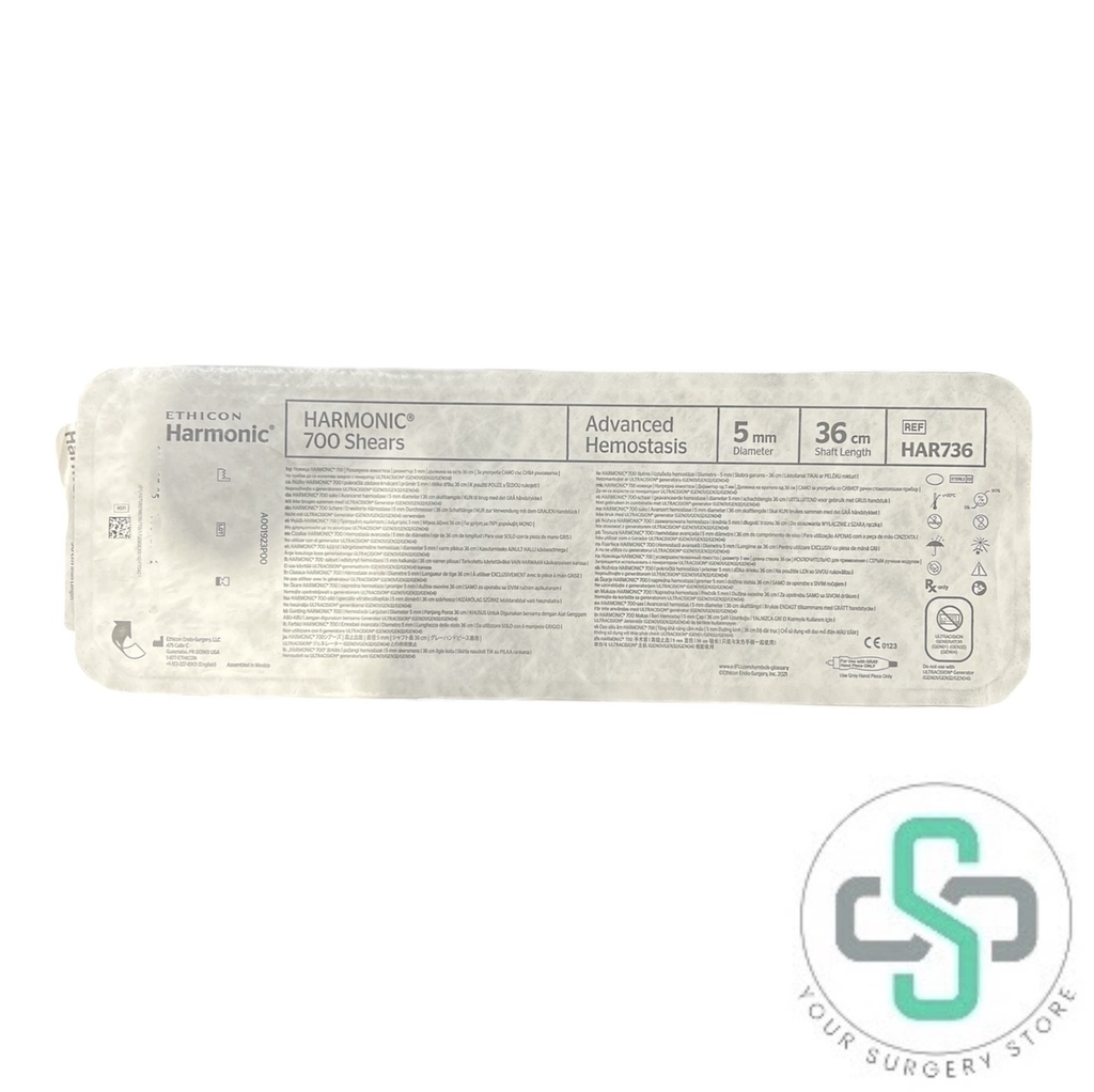 HAR736 - ETHICON HARMONIC ACE 700 ULTRASONIC SHEERS, 5MM DIAMETER, 36CM LENGTH