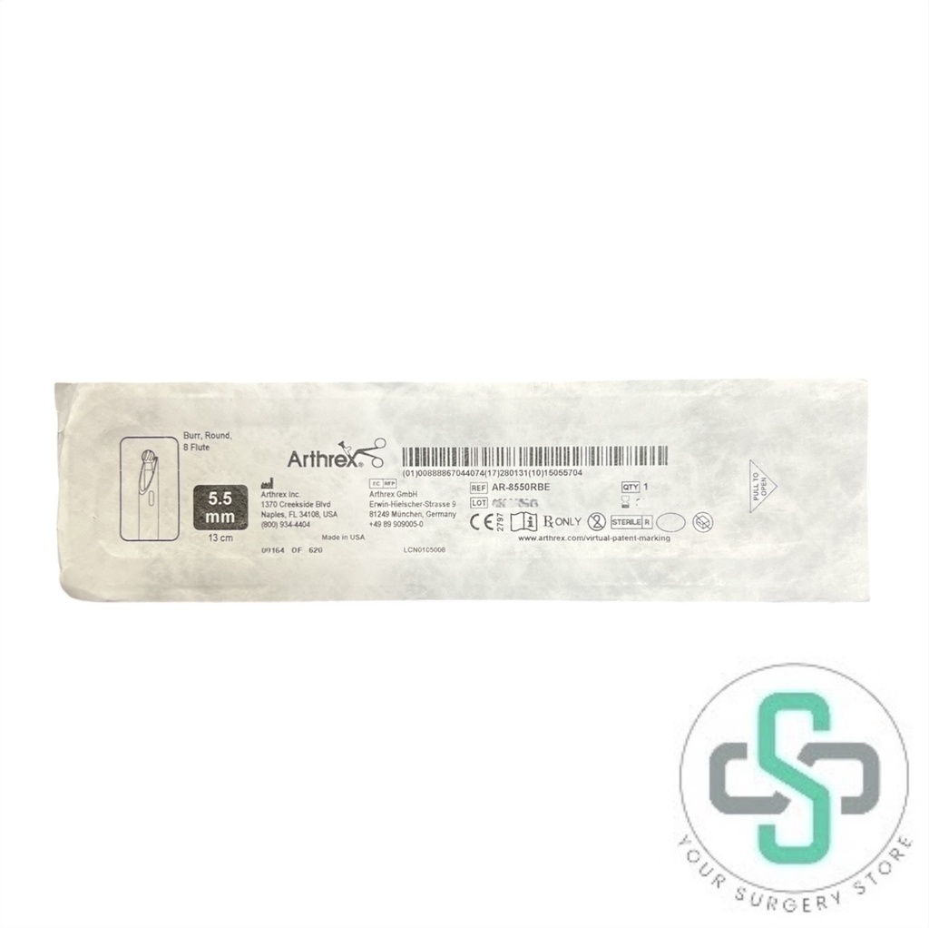 AR-8550RBE - ARTHREX COOLCUT BURR, ROUND, 8 FLUTE, 5.5MM X 13CM (RED)