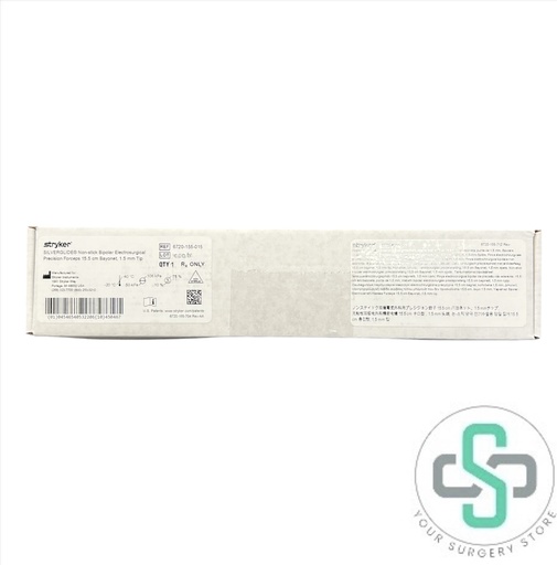 [6720-155-015 (New)] 6720-155-015 - STRYKER SILVERGLIDE NON-STICK BIPOLAR FORCEPS, 6.1" (15.5CM) SP BAYONET, 1.5MM TIP, REUSABLE (NEW)