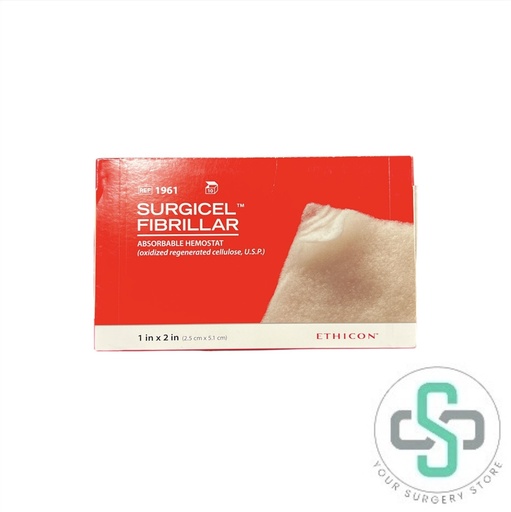 [1961 (BOX OF 10)] 1961 - ETHICON SURGICEL FIBRILLAR ABSORBABLE HEMOSTAT (OXIDIZED REGENERATED CELLULOSE), 1" X 2" (2.5CM X 5.1CM) (BOX OF 10)