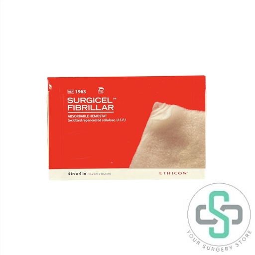 [1963 (Box of 10)] 1963 - ETHICON SURGICEL FIBRILLAR ABSORBABLE HEMOSTAT (OXIDIZED REGENERATED CELLULOSE), 4" X 4" (BOX OF 10)