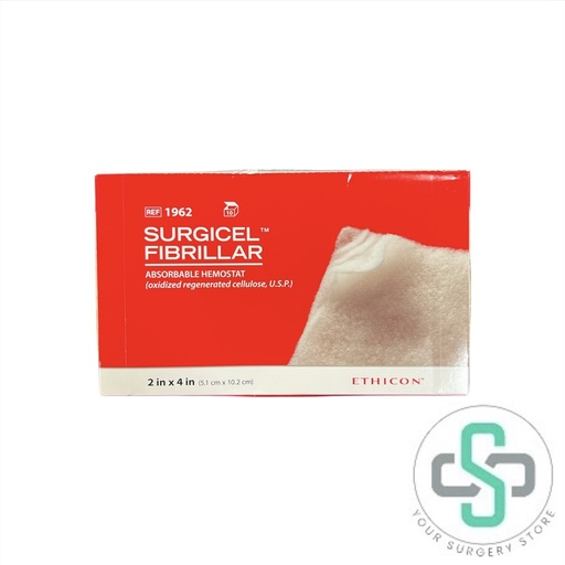 [1962 (BOX OF 10)] 1962 - ETHICON SURGICEL FIBRILLAR ABSORBABLE HEMOSTAT (OXIDIZED REGENERATED CELLULOSE), 2" X 4" (5.1CM X 10.2CM) (BOX OF 10)